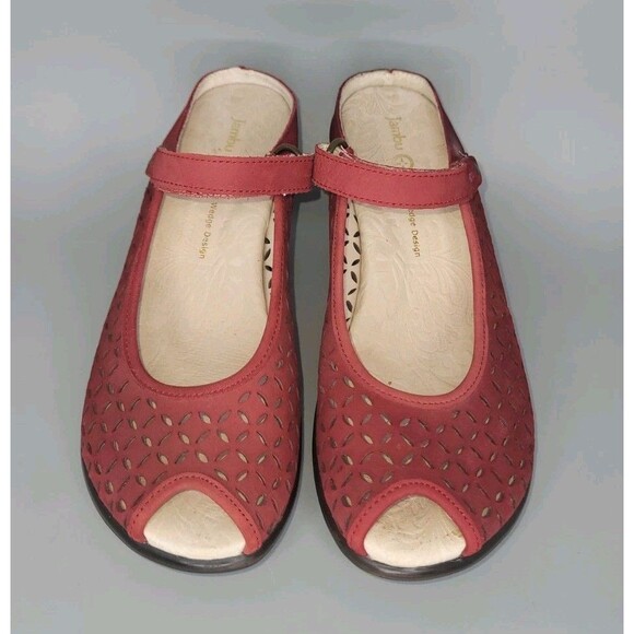 Jambu Journey Encore Leather Mary Jane Shoes 8.5 M Red Open Toe Clogs Slip On - Picture 3 of 13